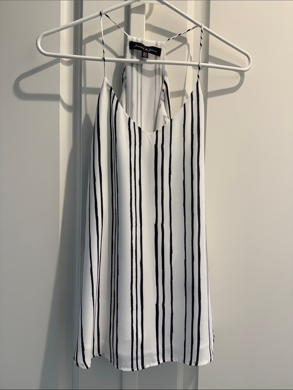 StriVibe Women's White & Black Vertical Stripe V-Neck Cami
